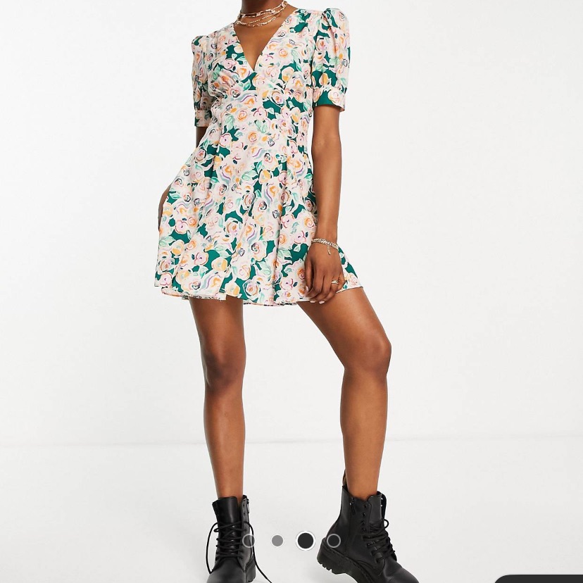 Nwt Topshop Sz 6 Swirl Floral Mini Tea Dress